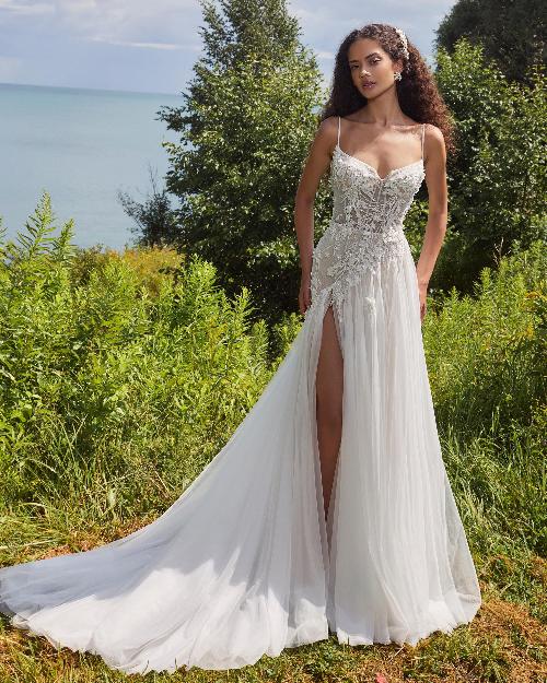 La24103 sexy a line wedding dress with slit and overskirt1
